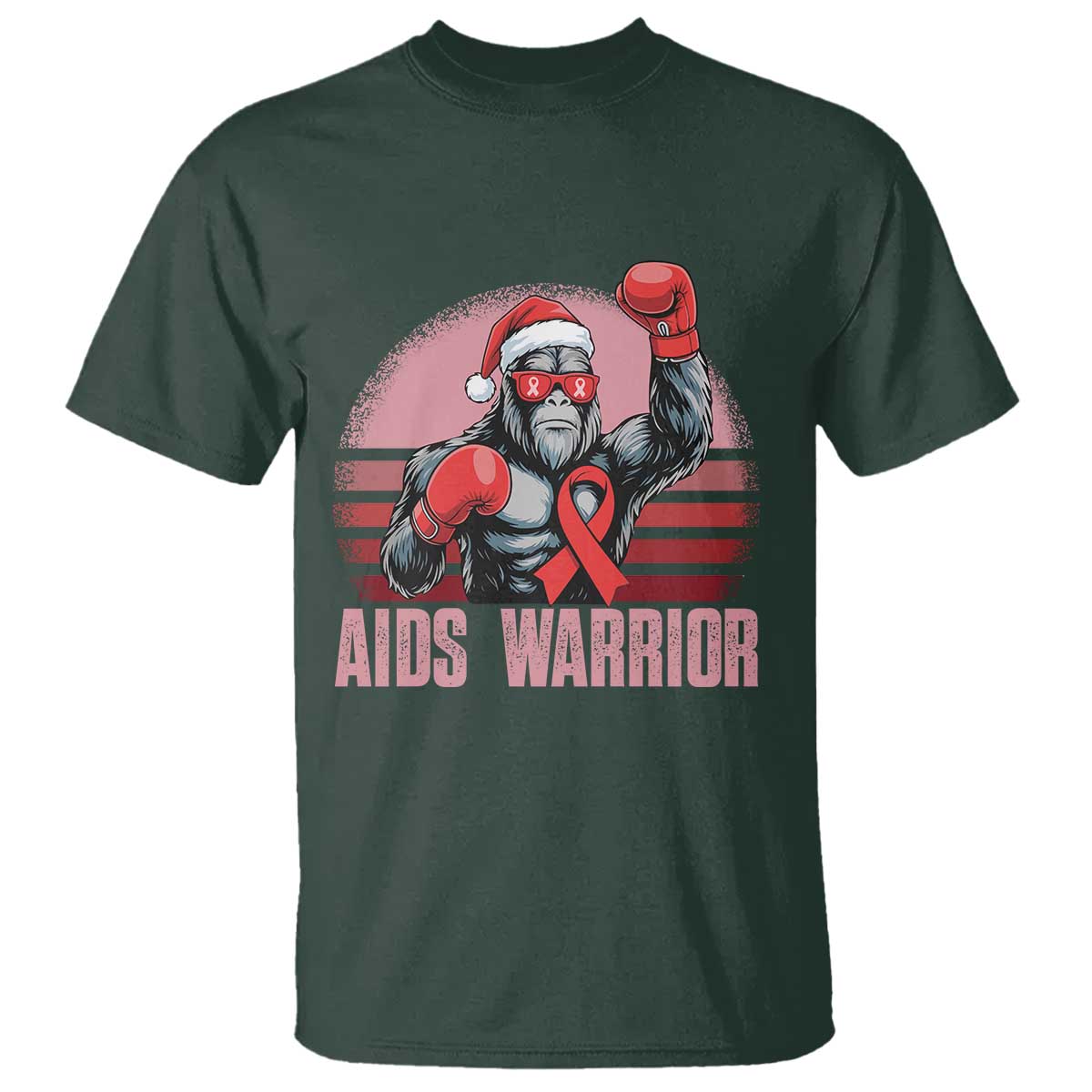 Christmas Santa Bigfoot HIV Awareness T Shirt Retro Vintage Style Gift TS12 Dark Forest Green Print Your Wear