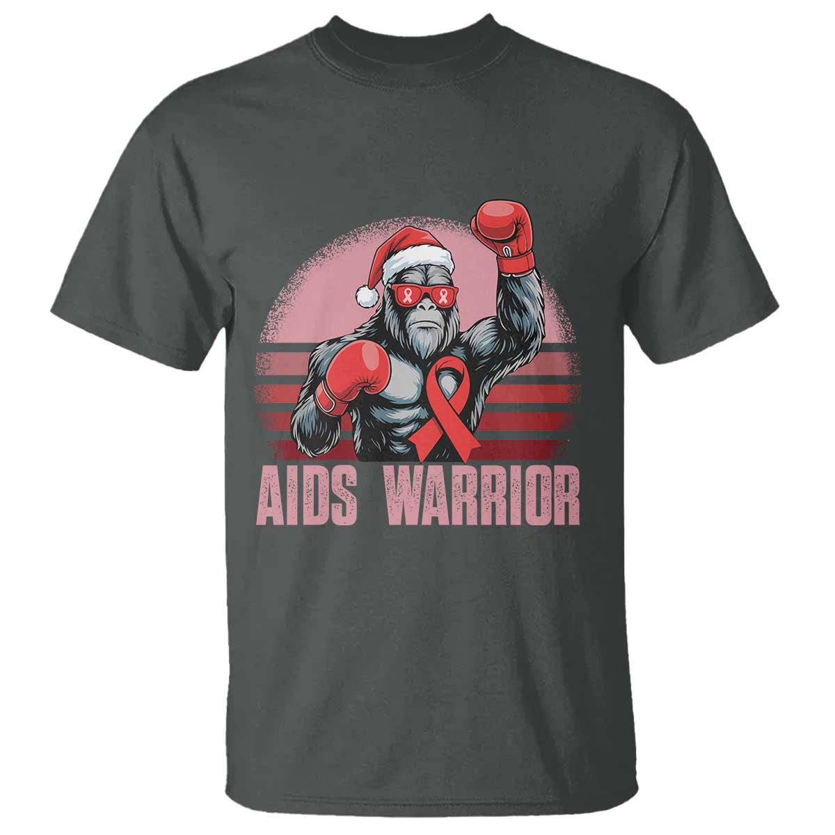 Christmas Santa Bigfoot HIV Awareness T Shirt Retro Vintage Style Gift TS12 Dark Heather Print Your Wear