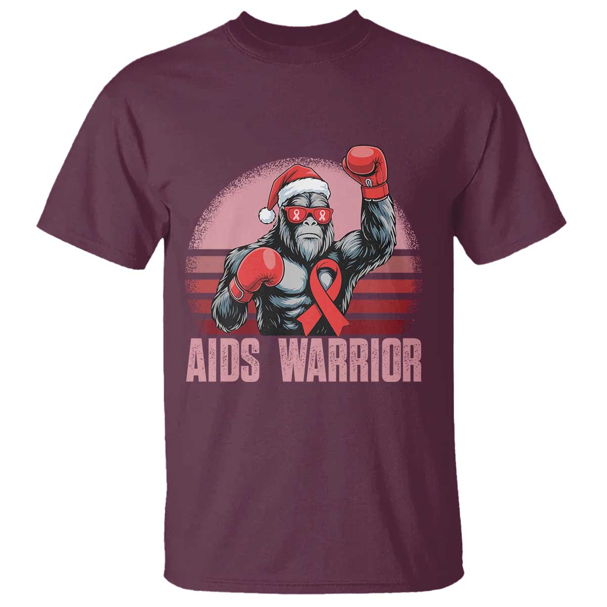 Christmas Santa Bigfoot HIV Awareness T Shirt Retro Vintage Style Gift TS12 Maroon Print Your Wear