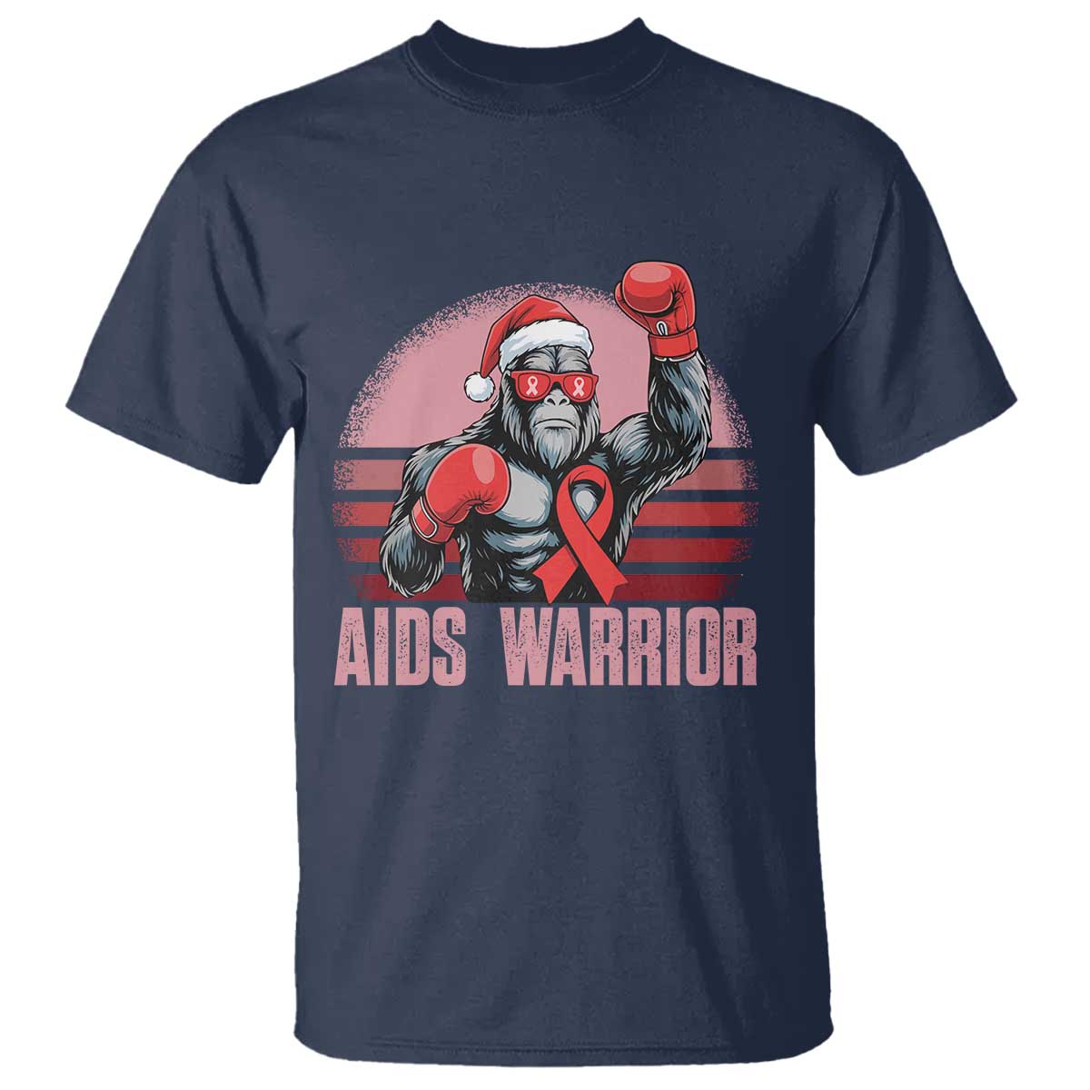 Christmas Santa Bigfoot HIV Awareness T Shirt Retro Vintage Style Gift TS12 Navy Print Your Wear