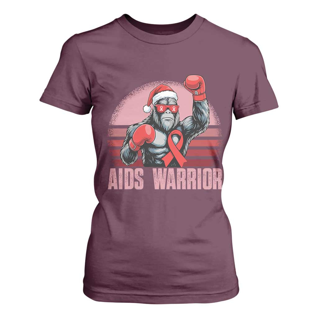 Christmas Santa Bigfoot HIV Awareness T Shirt For Women Retro Vintage Style Gift TS12 Maroon Print Your Wear