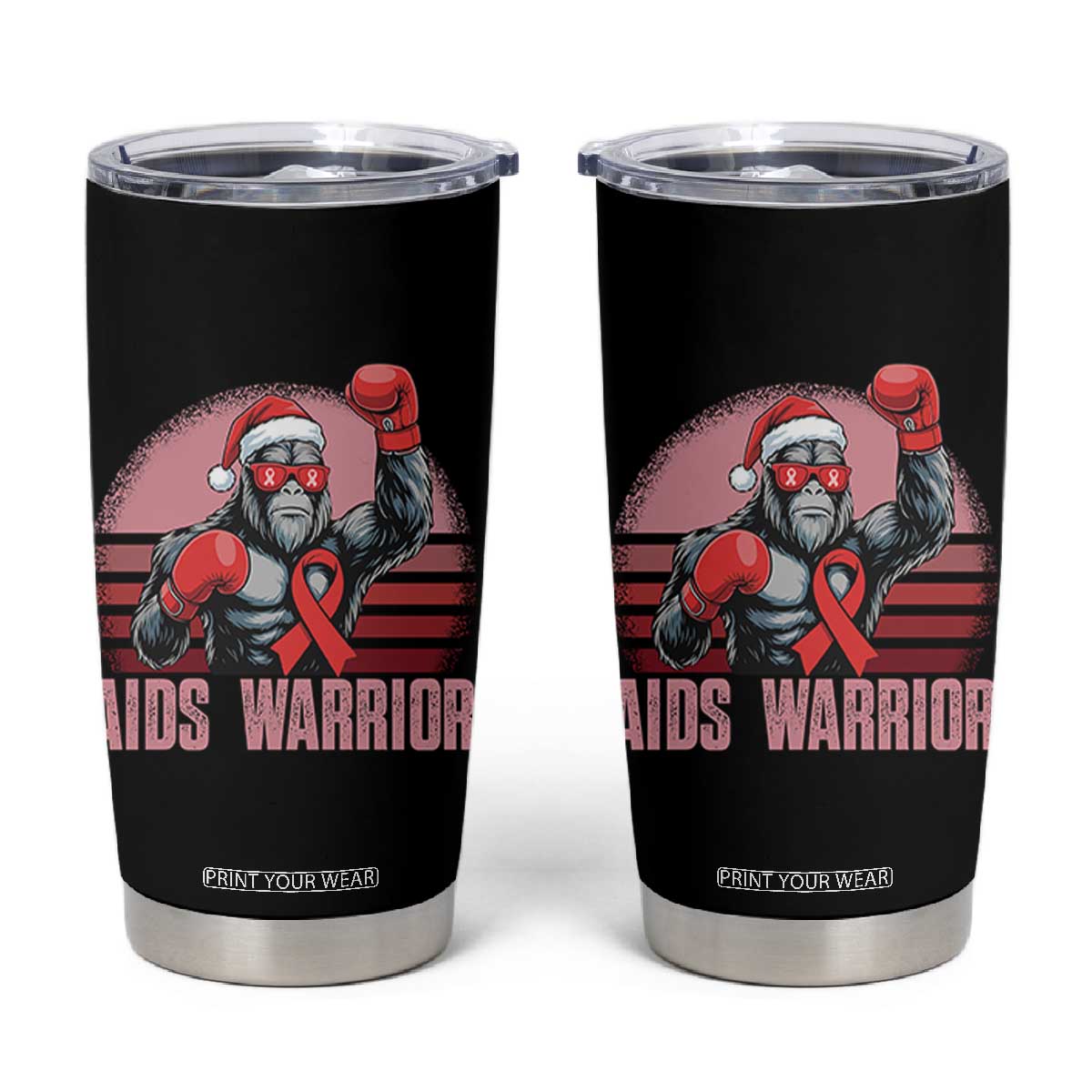 Christmas Santa Bigfoot HIV Awareness Tumbler Cup Retro Vintage Style Gift TS12 Black Print Your Wear