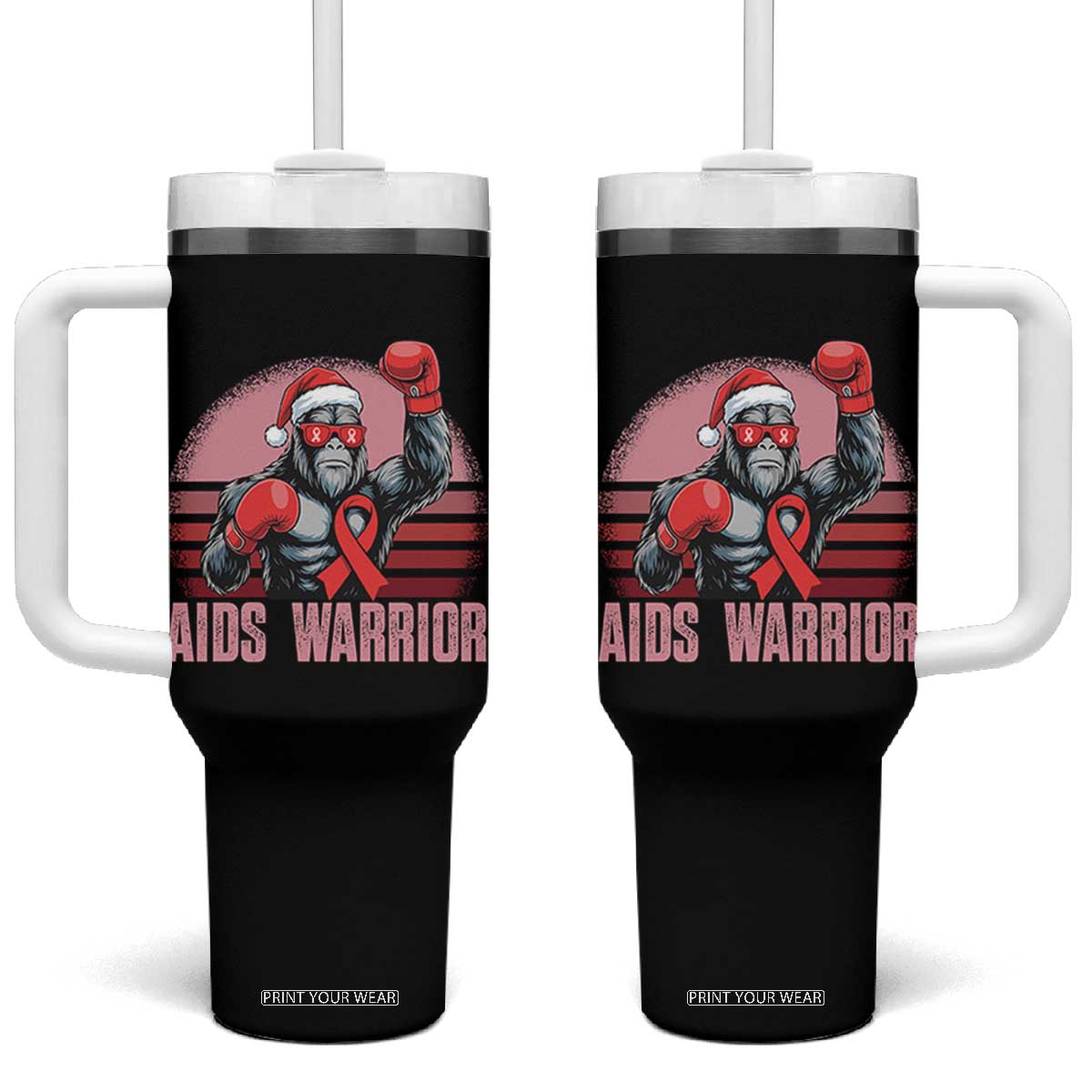 Christmas Santa Bigfoot HIV Awareness Tumbler With Handle Retro Vintage Style Gift TS12 One Size: 40 oz Black Print Your Wear