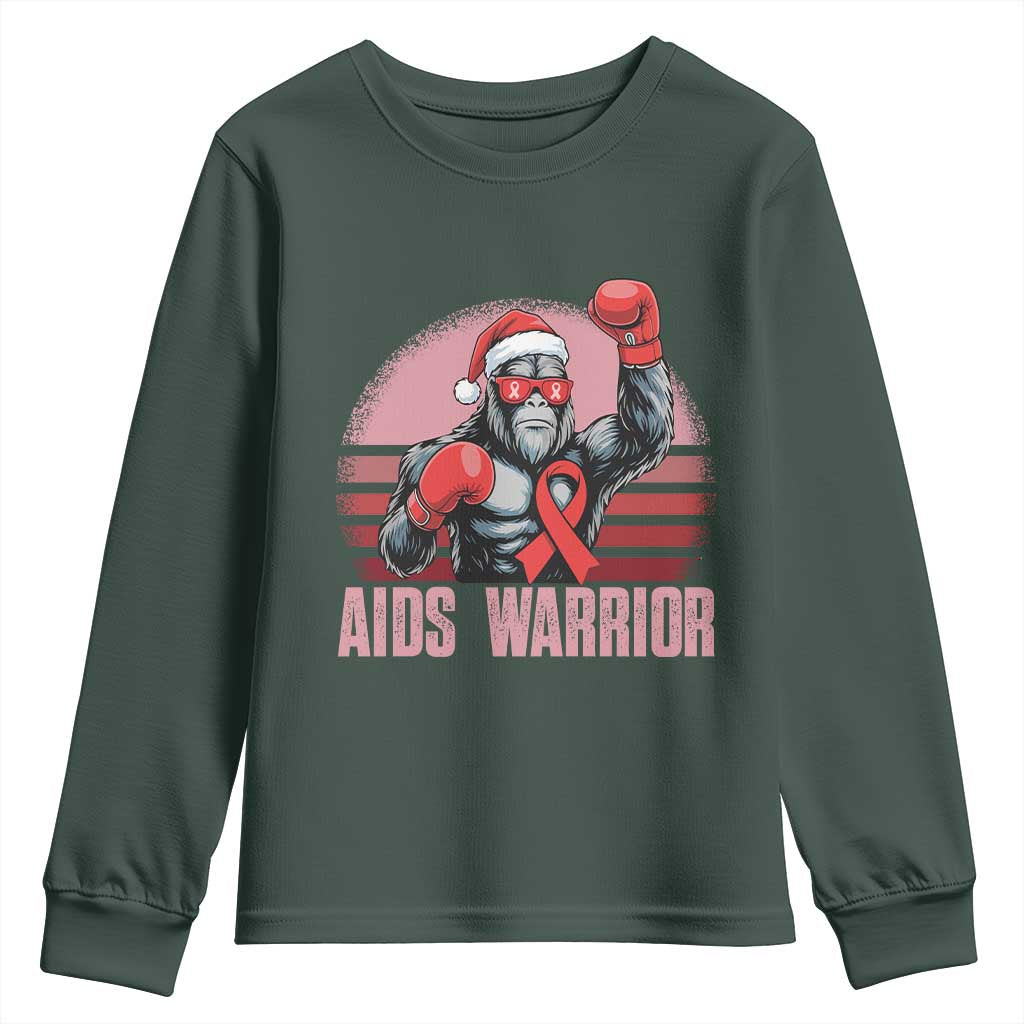 Christmas Santa Bigfoot HIV Awareness Youth Sweatshirt Retro Vintage Style Gift TS12 Dark Forest Green Print Your Wear