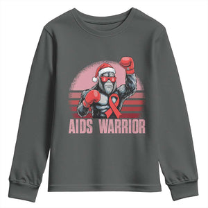 Christmas Santa Bigfoot HIV Awareness Youth Sweatshirt Retro Vintage Style Gift TS12 Dark Heather Print Your Wear