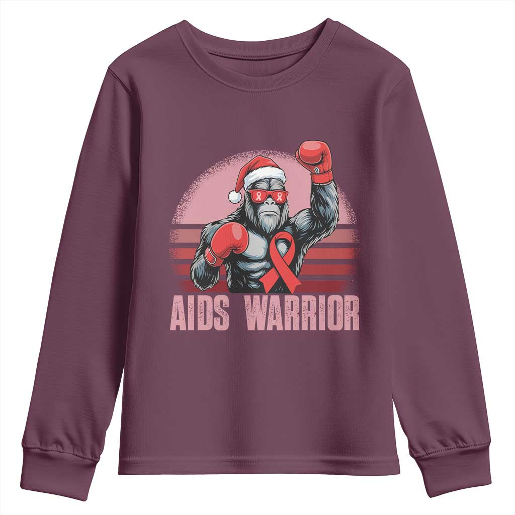 Christmas Santa Bigfoot HIV Awareness Youth Sweatshirt Retro Vintage Style Gift TS12 Maroon Print Your Wear