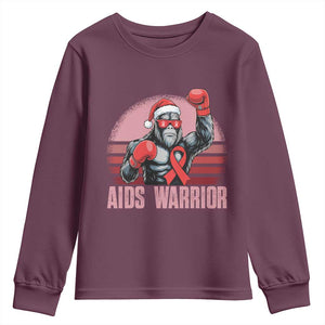 Christmas Santa Bigfoot HIV Awareness Youth Sweatshirt Retro Vintage Style Gift TS12 Maroon Print Your Wear