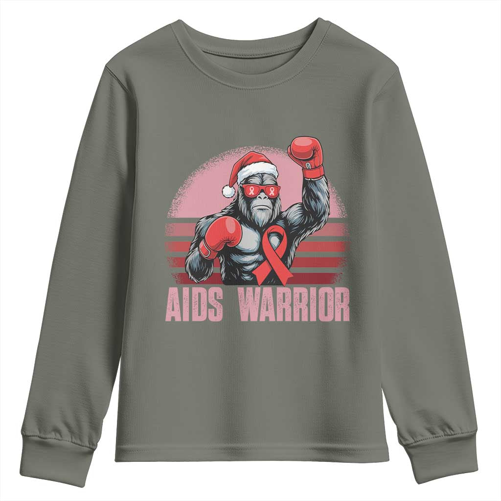 Christmas Santa Bigfoot HIV Awareness Youth Sweatshirt Retro Vintage Style Gift TS12 Military Green Print Your Wear
