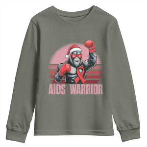 Christmas Santa Bigfoot HIV Awareness Youth Sweatshirt Retro Vintage Style Gift TS12 Military Green Print Your Wear