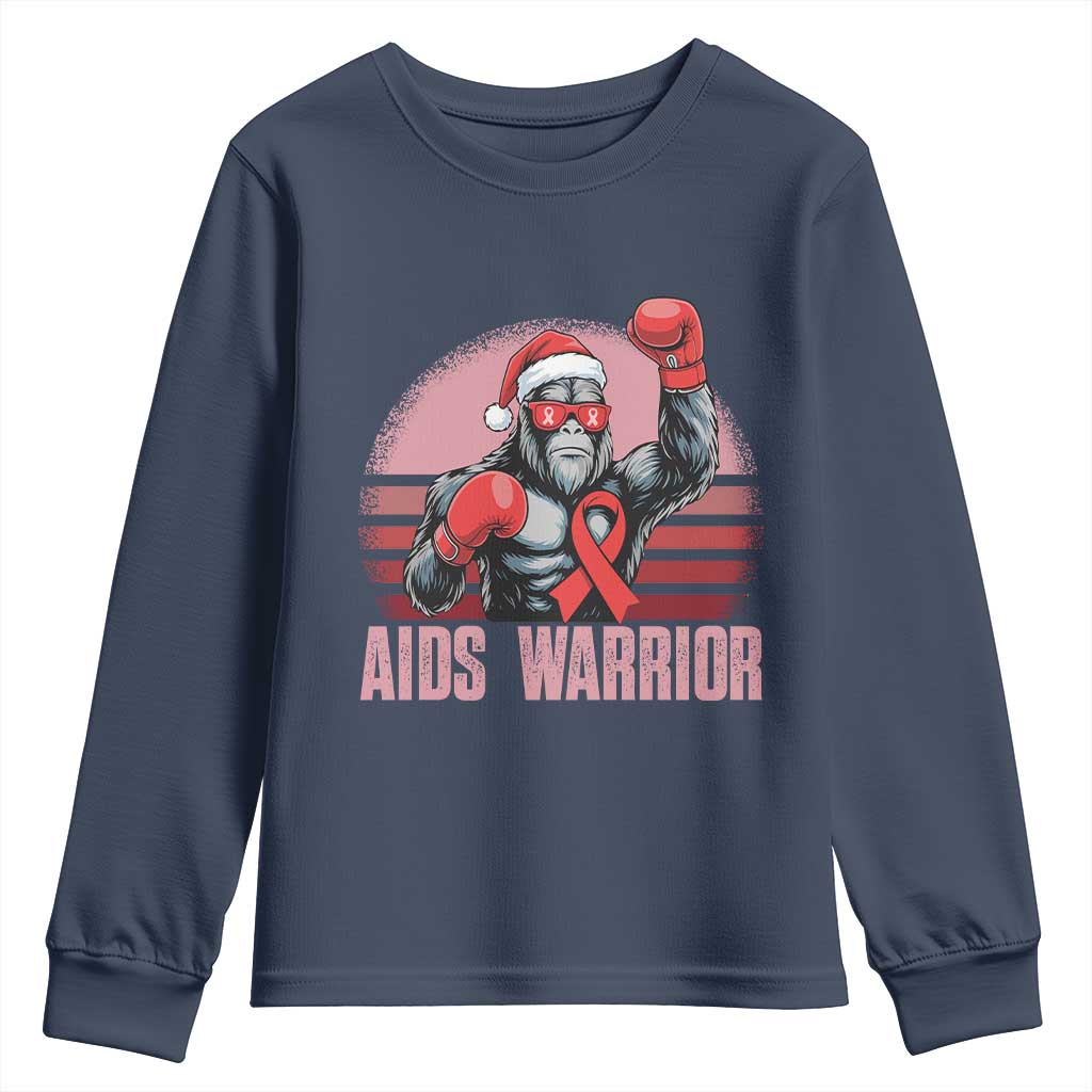 Christmas Santa Bigfoot HIV Awareness Youth Sweatshirt Retro Vintage Style Gift TS12 Navy Print Your Wear