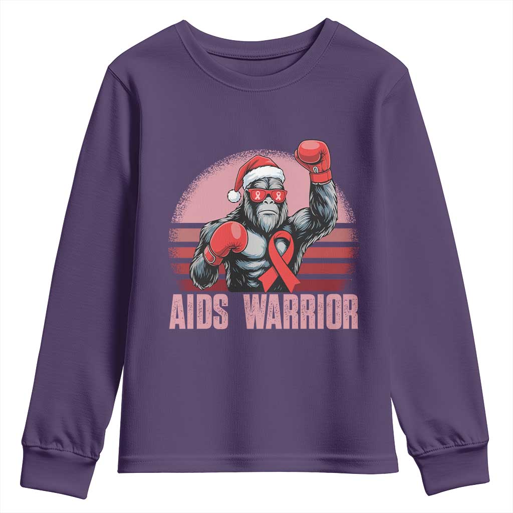 Christmas Santa Bigfoot HIV Awareness Youth Sweatshirt Retro Vintage Style Gift TS12 Purple Print Your Wear