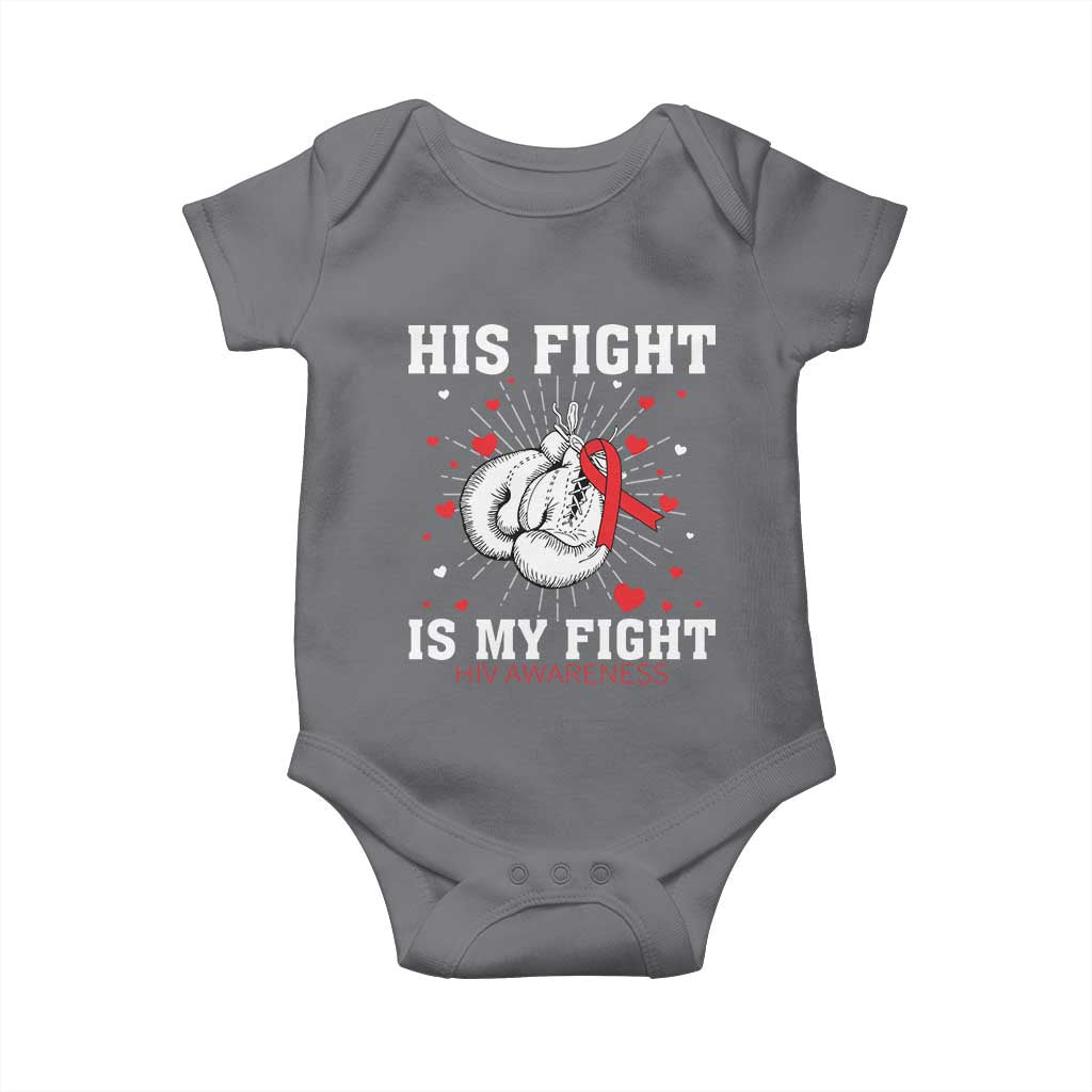 His Fight Is My Fight HIV Warrior Baby Onesie Red Ribbon Boxing Gift TS12 Charcoal Print Your Wear
