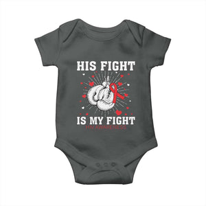 His Fight Is My Fight HIV Warrior Baby Onesie Red Ribbon Boxing Gift TS12 Dark Heather Print Your Wear