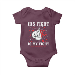His Fight Is My Fight HIV Warrior Baby Onesie Red Ribbon Boxing Gift TS12 Maroon Print Your Wear