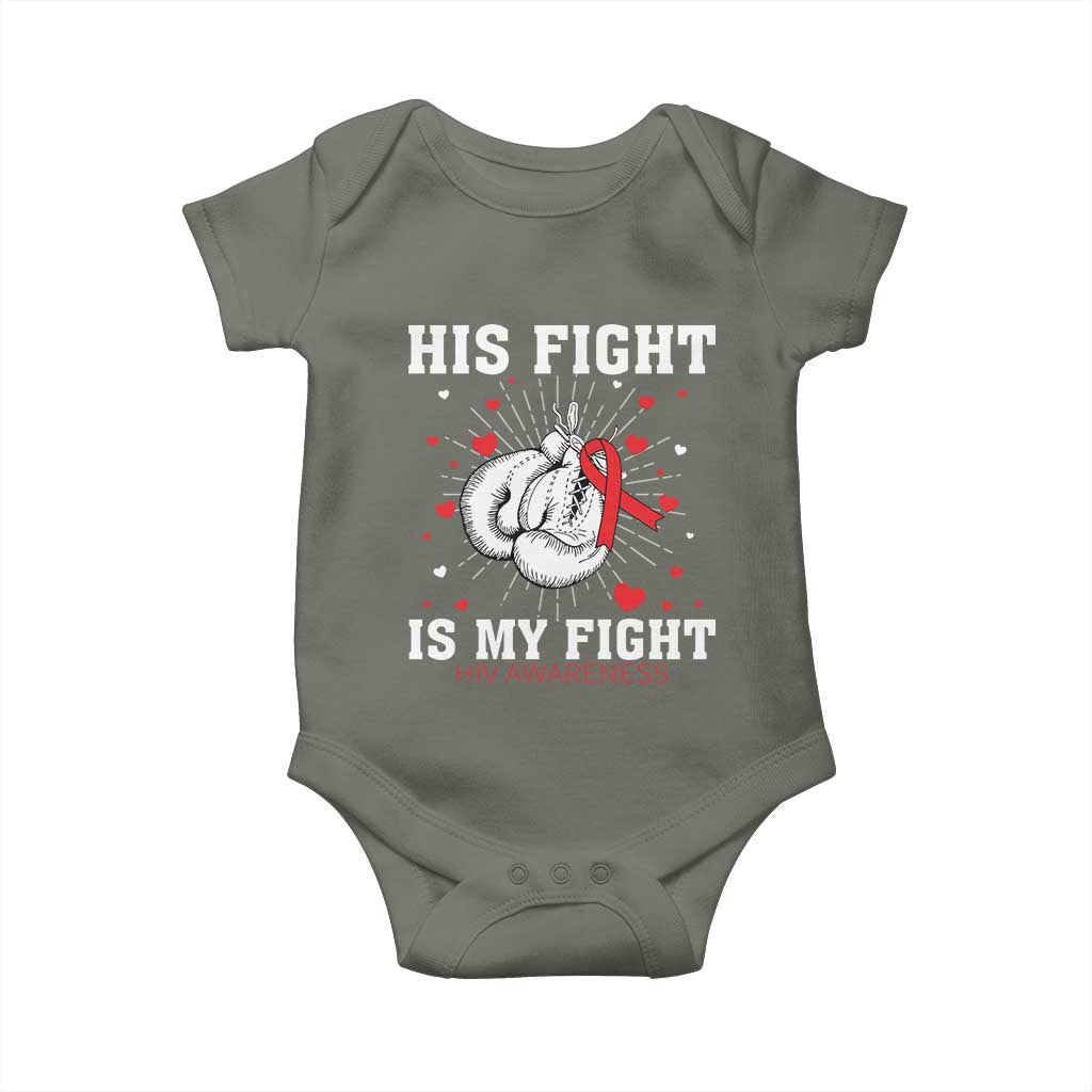 His Fight Is My Fight HIV Warrior Baby Onesie Red Ribbon Boxing Gift TS12 Military Green Print Your Wear