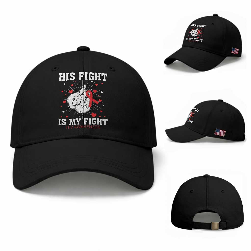 His Fight Is My Fight HIV Warrior Baseball Cap Red Ribbon Boxing Gift TS12 Baseball Cap Universal Fit Black Print Your Wear
