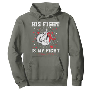 His Fight Is My Fight HIV Warrior Hoodie Red Ribbon Boxing Gift TS12 Military Green Print Your Wear