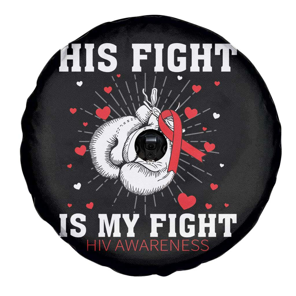 His Fight Is My Fight HIV Warrior Spare Tire Cover Red Ribbon Boxing Gift TS12 Print Your Wear
