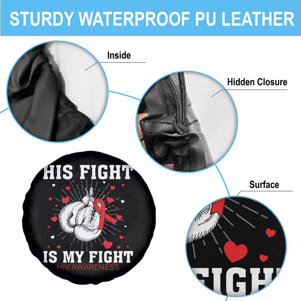 His Fight Is My Fight HIV Warrior Spare Tire Cover Red Ribbon Boxing Gift TS12 Print Your Wear