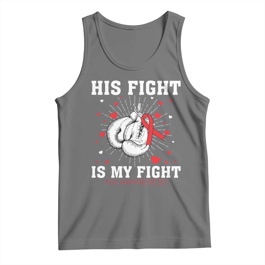 His Fight Is My Fight HIV Warrior Tank Top Red Ribbon Boxing Gift TS12 Black Heather Print Your Wear