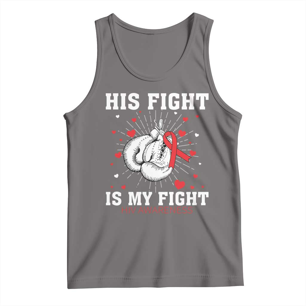 His Fight Is My Fight HIV Warrior Tank Top Red Ribbon Boxing Gift TS12 Deep Heather Print Your Wear