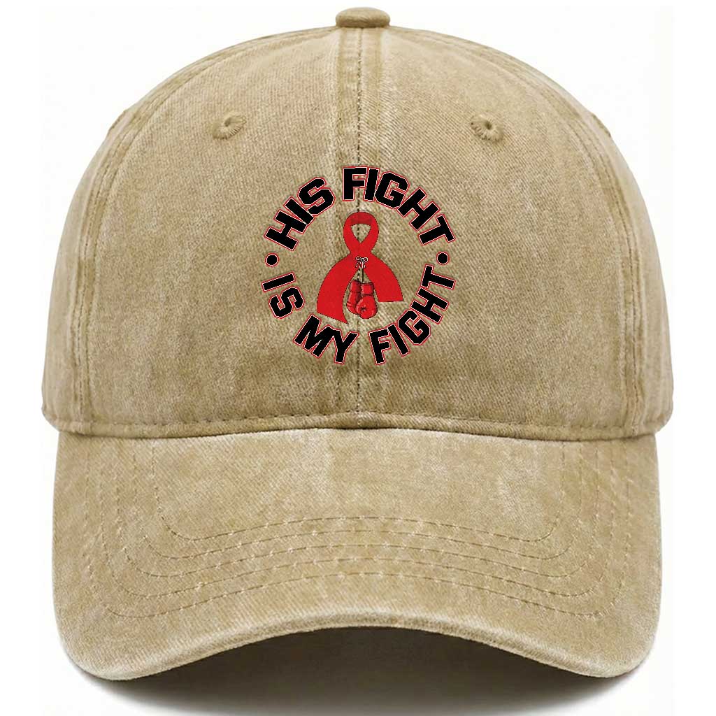 HIV Warrior His Fight Is My Fight Washed Cotton Baseball Cap Red Ribbon Boxing Gift TS12 Print Your Wear