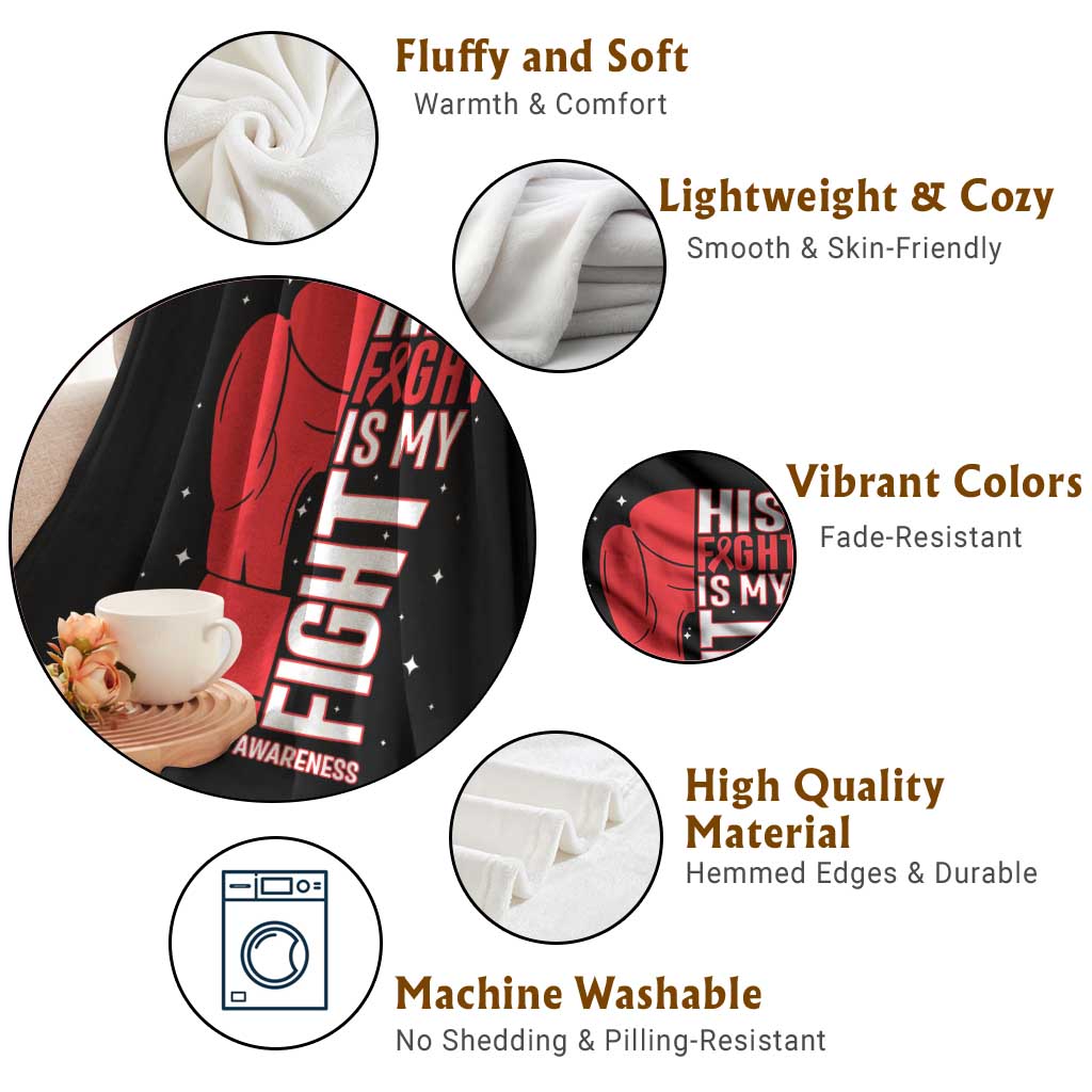 His Fight Is My Fight Throw Blanket Red Ribbon HIV Awareness Boxing Gift TS12 Print Your Wear
