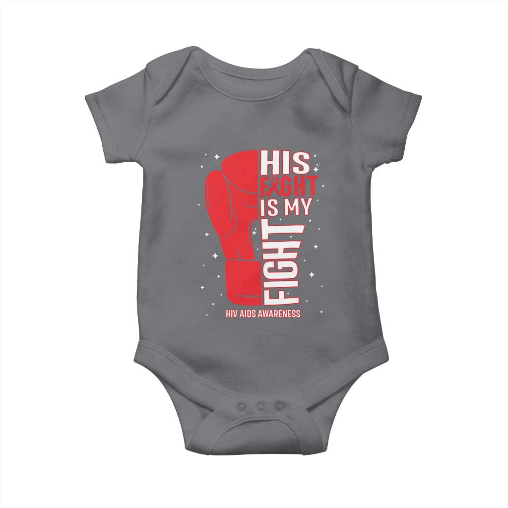His Fight Is My Fight Baby Onesie Red Ribbon HIV Awareness Boxing Gift TS12 Charcoal Print Your Wear