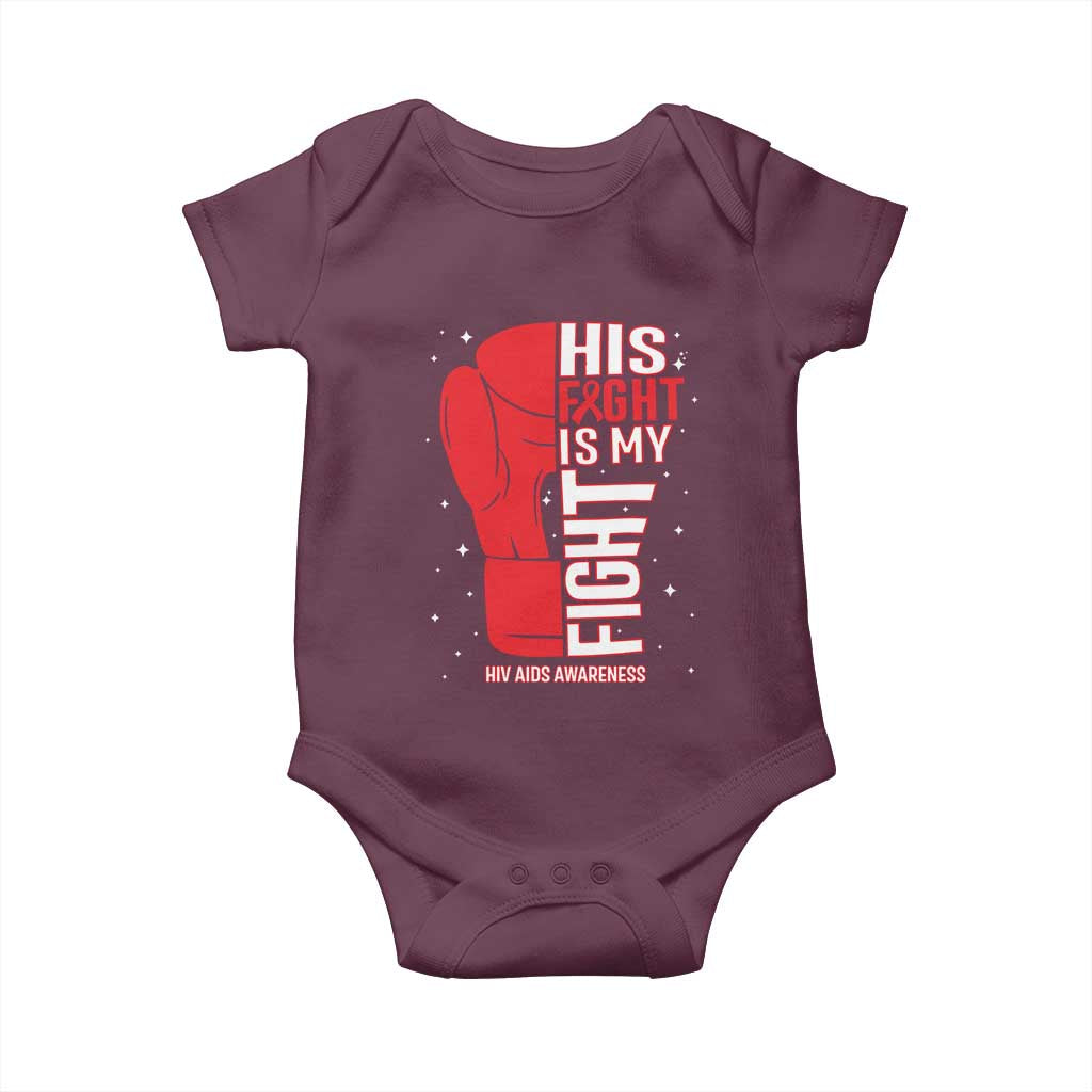 His Fight Is My Fight Baby Onesie Red Ribbon HIV Awareness Boxing Gift TS12 Maroon Print Your Wear