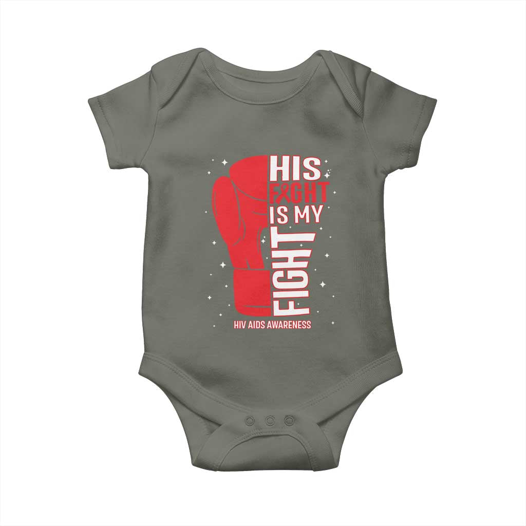 His Fight Is My Fight Baby Onesie Red Ribbon HIV Awareness Boxing Gift TS12 Military Green Print Your Wear