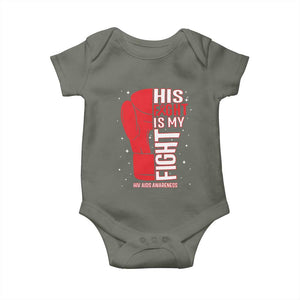 His Fight Is My Fight Baby Onesie Red Ribbon HIV Awareness Boxing Gift TS12 Military Green Print Your Wear
