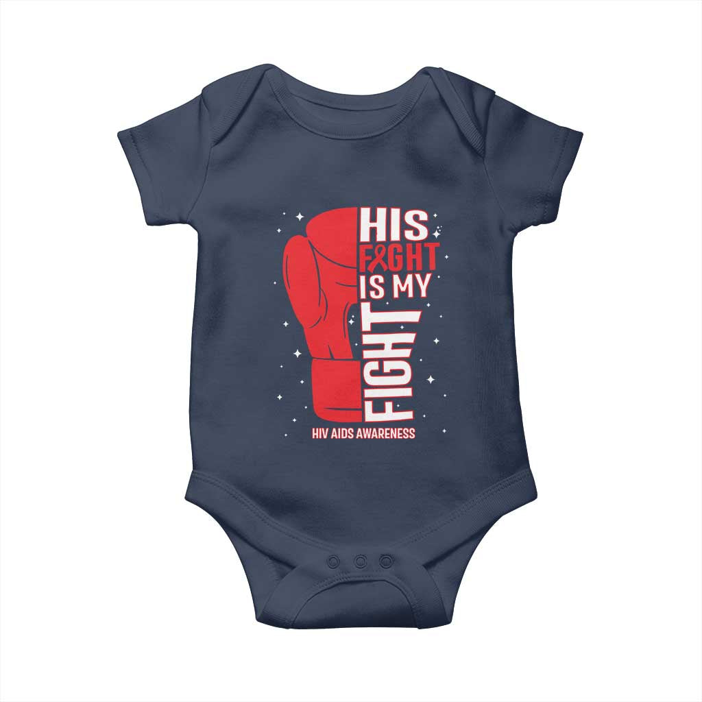 His Fight Is My Fight Baby Onesie Red Ribbon HIV Awareness Boxing Gift TS12 Navy Print Your Wear