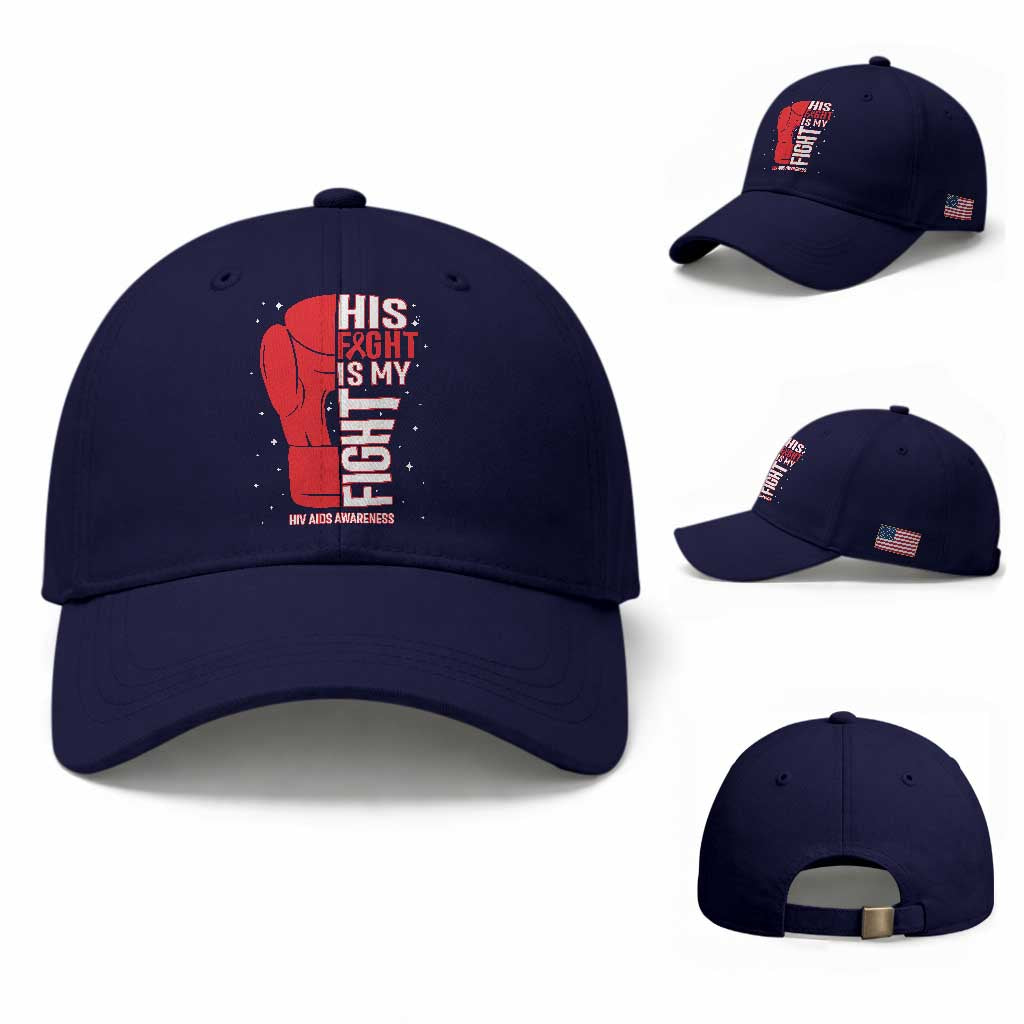 His Fight Is My Fight Baseball Cap Red Ribbon HIV Awareness Boxing Gift TS12 Baseball Cap Universal Fit Dark Blue Print Your Wear