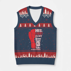 His Fight Is My Fight V-Neck Knit Sweater Vest Red Ribbon HIV Awareness Boxing Gift TS12 Navy Red Print Your Wear