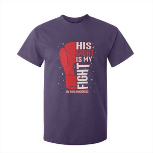 His Fight Is My Fight T Shirt For Kid Red Ribbon HIV Awareness Boxing Gift TS12 Purple Print Your Wear