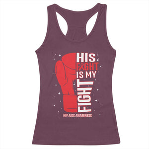 His Fight Is My Fight Racerback Tank Top Red Ribbon HIV Awareness Boxing Gift - Print Your Wear