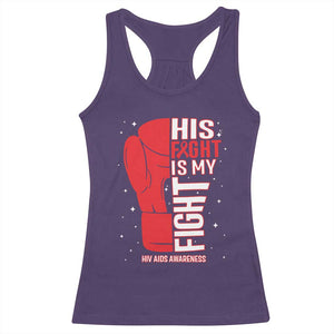 His Fight Is My Fight Racerback Tank Top Red Ribbon HIV Awareness Boxing Gift - Print Your Wear