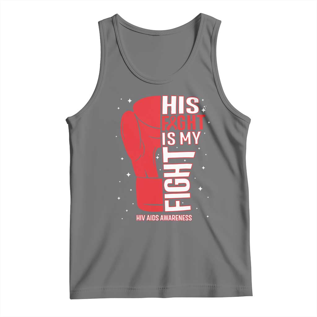 His Fight Is My Fight Tank Top Red Ribbon HIV Awareness Boxing Gift TS12 Black Heather Print Your Wear
