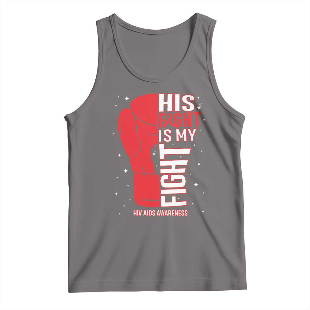 His Fight Is My Fight Tank Top Red Ribbon HIV Awareness Boxing Gift TS12 Deep Heather Print Your Wear