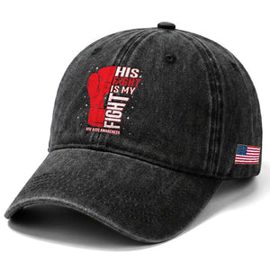 His Fight Is My Fight Washed Cotton Baseball Cap Red Ribbon HIV Awareness Boxing Gift TS12 Print Your Wear