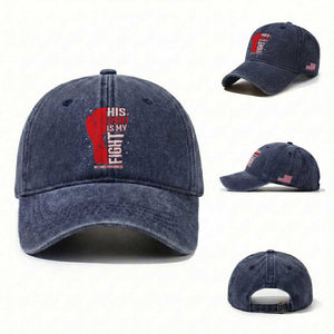 His Fight Is My Fight Washed Cotton Baseball Cap Red Ribbon HIV Awareness Boxing Gift TS12 Washed Cap Universal Fit Navy Print Your Wear