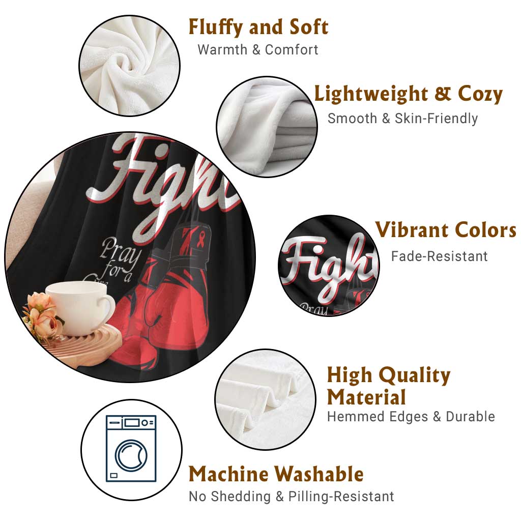 Fight Pray For A Cure Throw Blanket Red Ribbon HIV Awareness Boxing Gift TS12 Print Your Wear