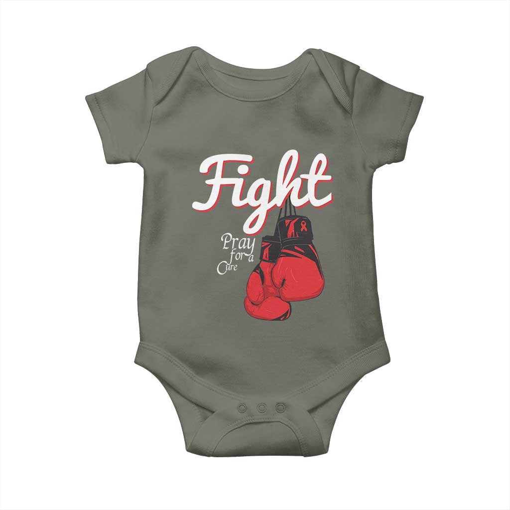 Fight Pray For A Cure Baby Onesie Red Ribbon HIV Awareness Boxing Gift TS12 Military Green Print Your Wear