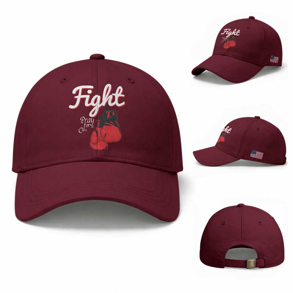 Fight Pray For A Cure Baseball Cap Red Ribbon HIV Awareness Boxing Gift TS12 Baseball Cap Universal Fit Maroon Print Your Wear