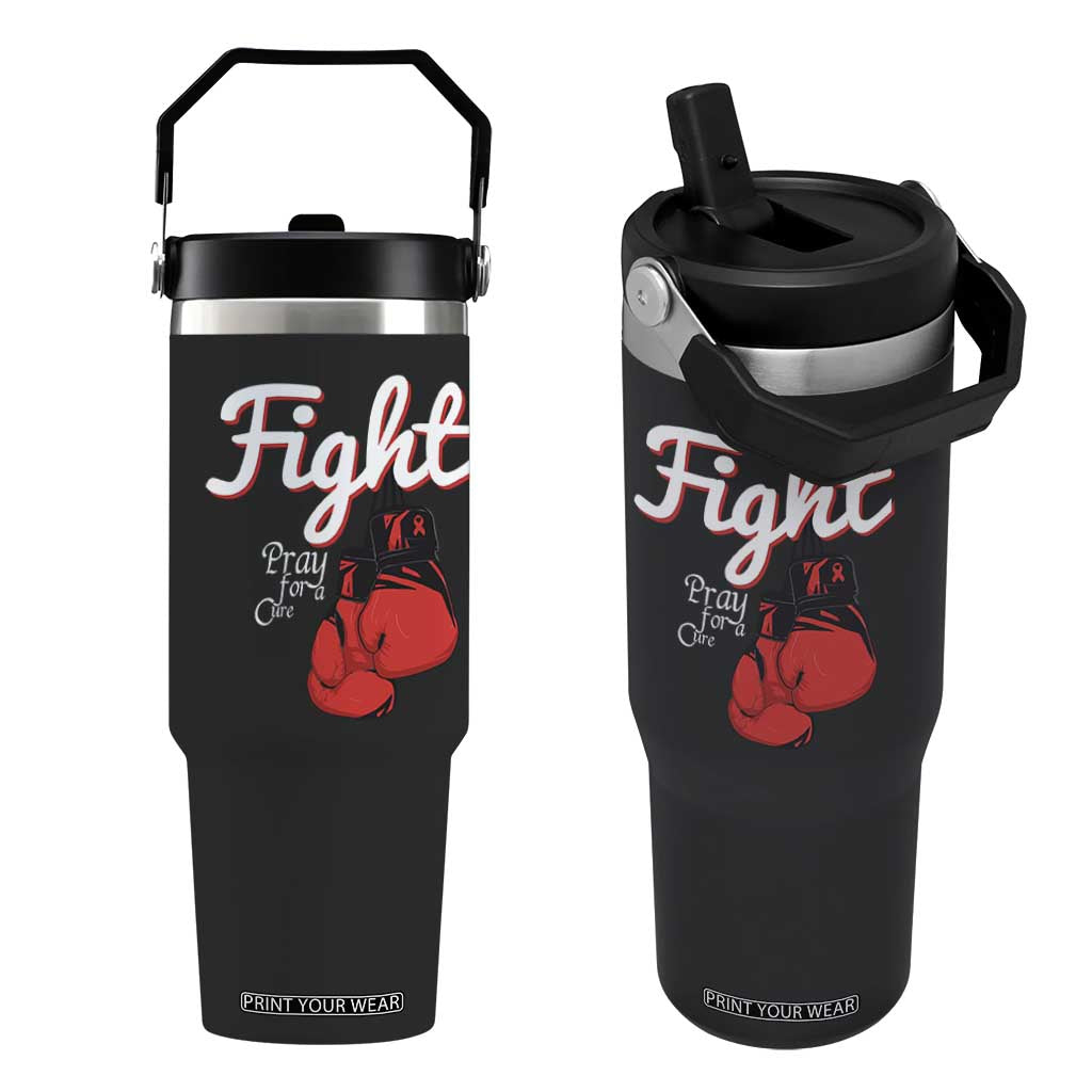 Fight Pray For A Cure Flip Straw Tumbler Red Ribbon HIV Awareness Boxing Gift TS12 One Size: 30 oz Black Print Your Wear