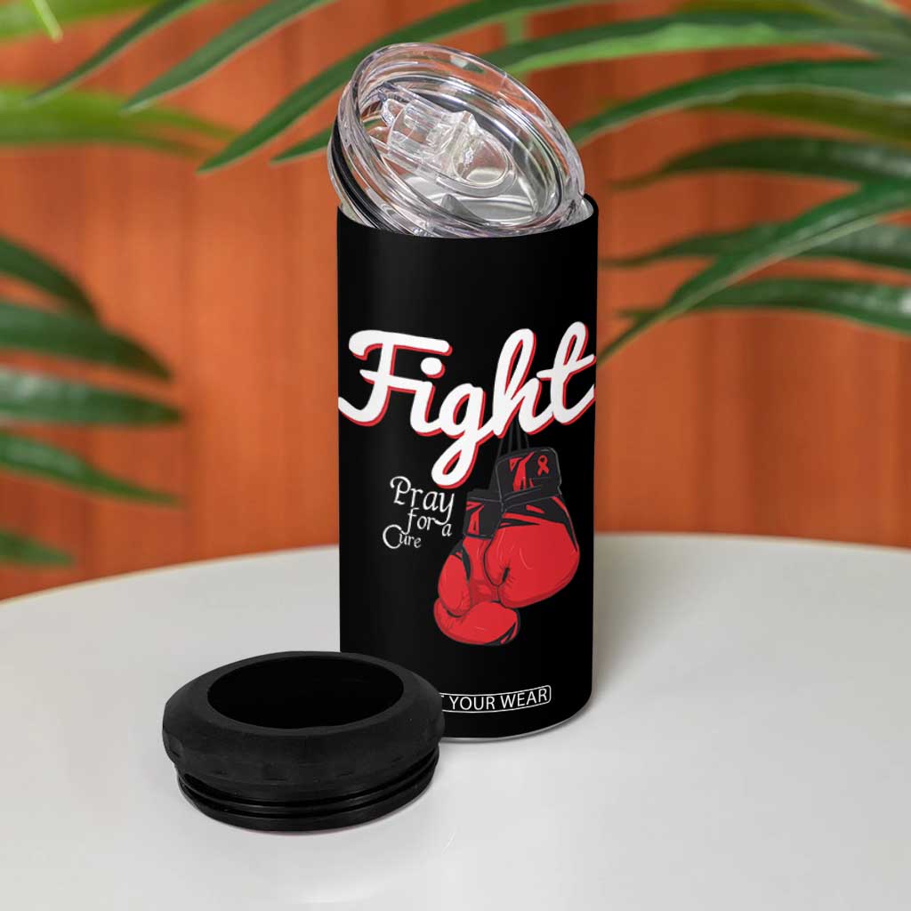 Fight Pray For A Cure 4 in 1 Can Cooler Tumbler Red Ribbon HIV Awareness Boxing Gift TS12 Print Your Wear