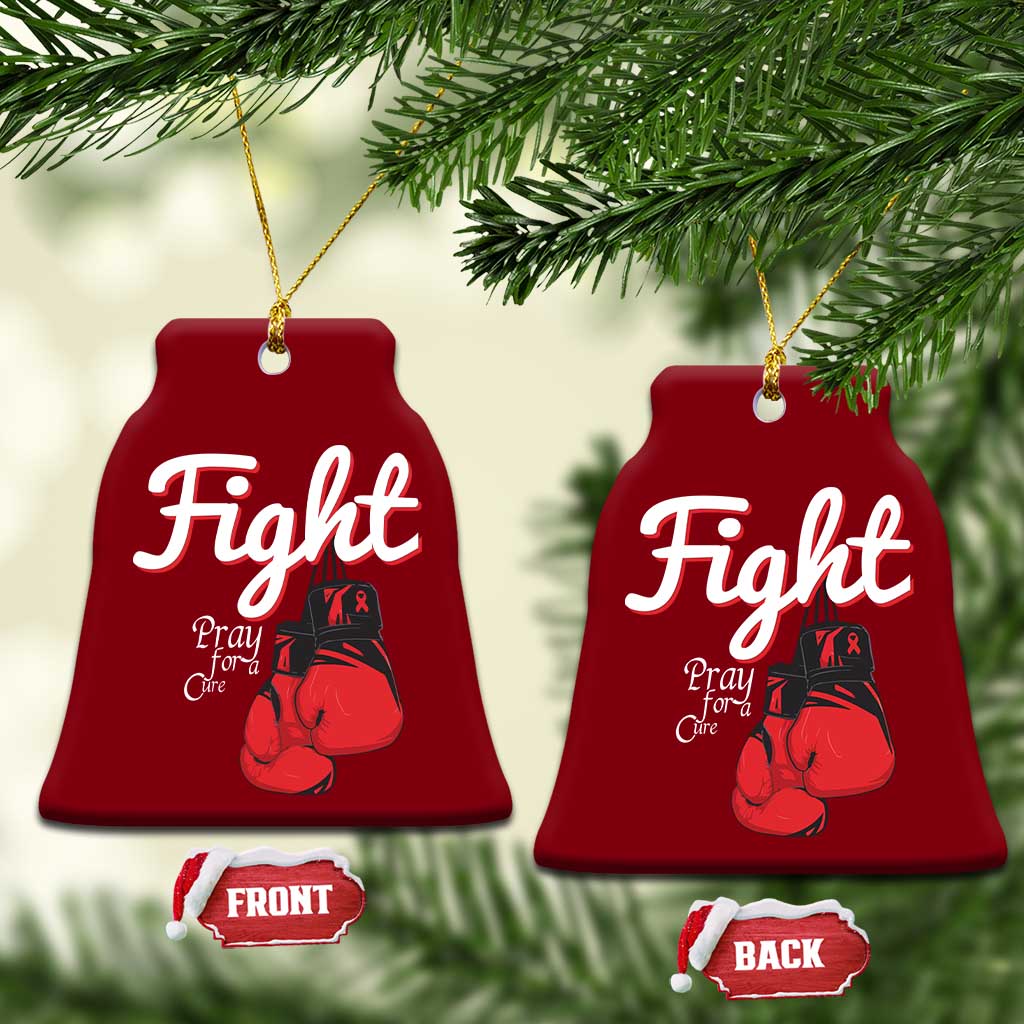 Fight Pray For A Cure Ceramic Ornament Red Ribbon HIV Awareness Boxing Gift TS12 Print Your Wear
