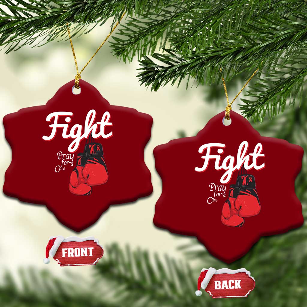 Fight Pray For A Cure Ceramic Ornament Red Ribbon HIV Awareness Boxing Gift TS12 Print Your Wear