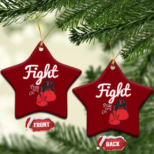 Fight Pray For A Cure Ceramic Ornament Red Ribbon HIV Awareness Boxing Gift TS12 Print Your Wear