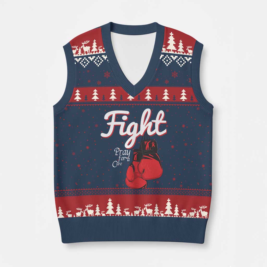 Fight Pray For A Cure V-Neck Knit Sweater Vest Red Ribbon HIV Awareness Boxing Gift TS12 Navy Red Print Your Wear